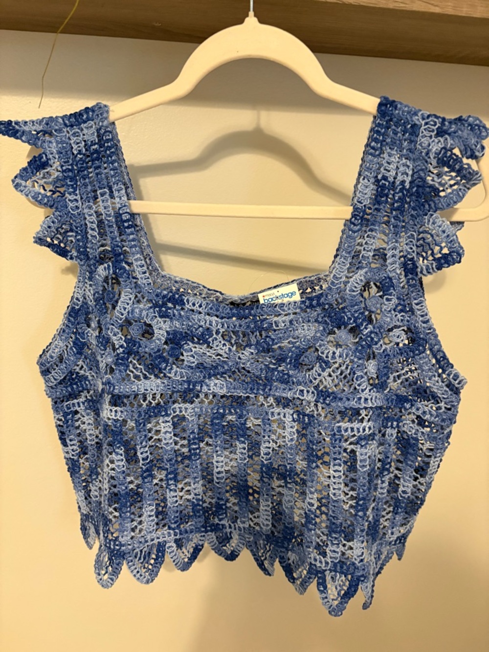 Handcrafted Blue Crochet Crop Top with Ruffled Straps
